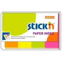 Блок-закладка с липким слоем 20x50 мм , бумажные , 4 неоновых цвета по 50 листов (HOPAX)