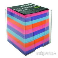 Блок бумажный цветной, в пластиковой прозрачной подставке, 9*9*9см (INDEX)