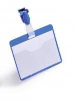 Бейдж из плотного пластика, 90*60 мм, синий, с металлическим клипом (DURABLE)