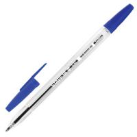 Ручка шариковая, прозрачный корпус, 1 мм, синяя (STAFF)