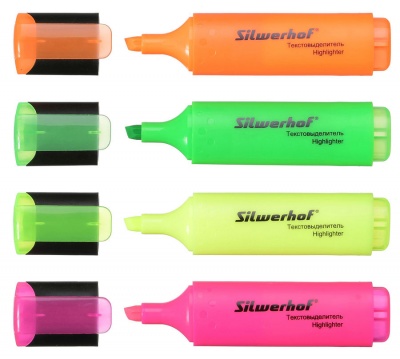 Набор маркеров для выделения текста, 4 цвета, 1-5мм. (SILWERHOF)