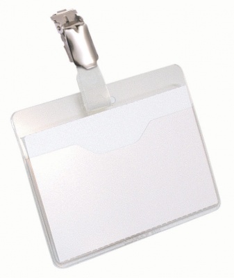 Бейдж из плотного пластика, 90*60 мм,прозрачный, с металлическим клипом (DURABLE)